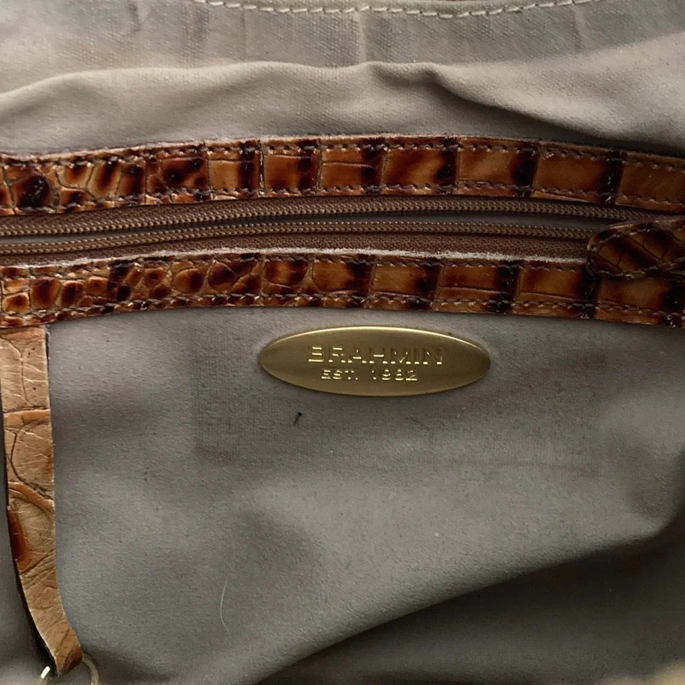 Brahmin Brown Crocodile Embossed toasted almond Shoulder Bag